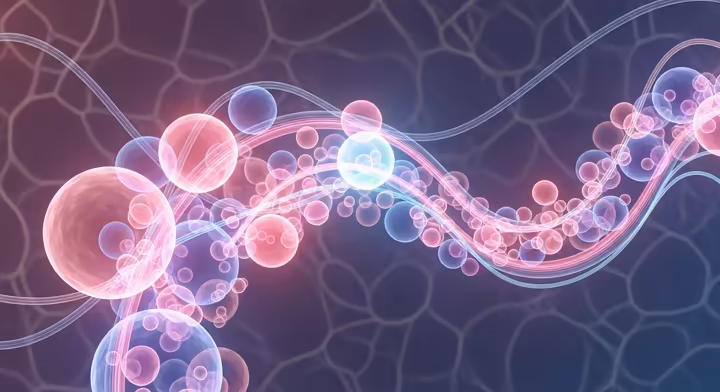 An abstract illustration of a healthy vaginal microbiome with various beneficial bacteria.